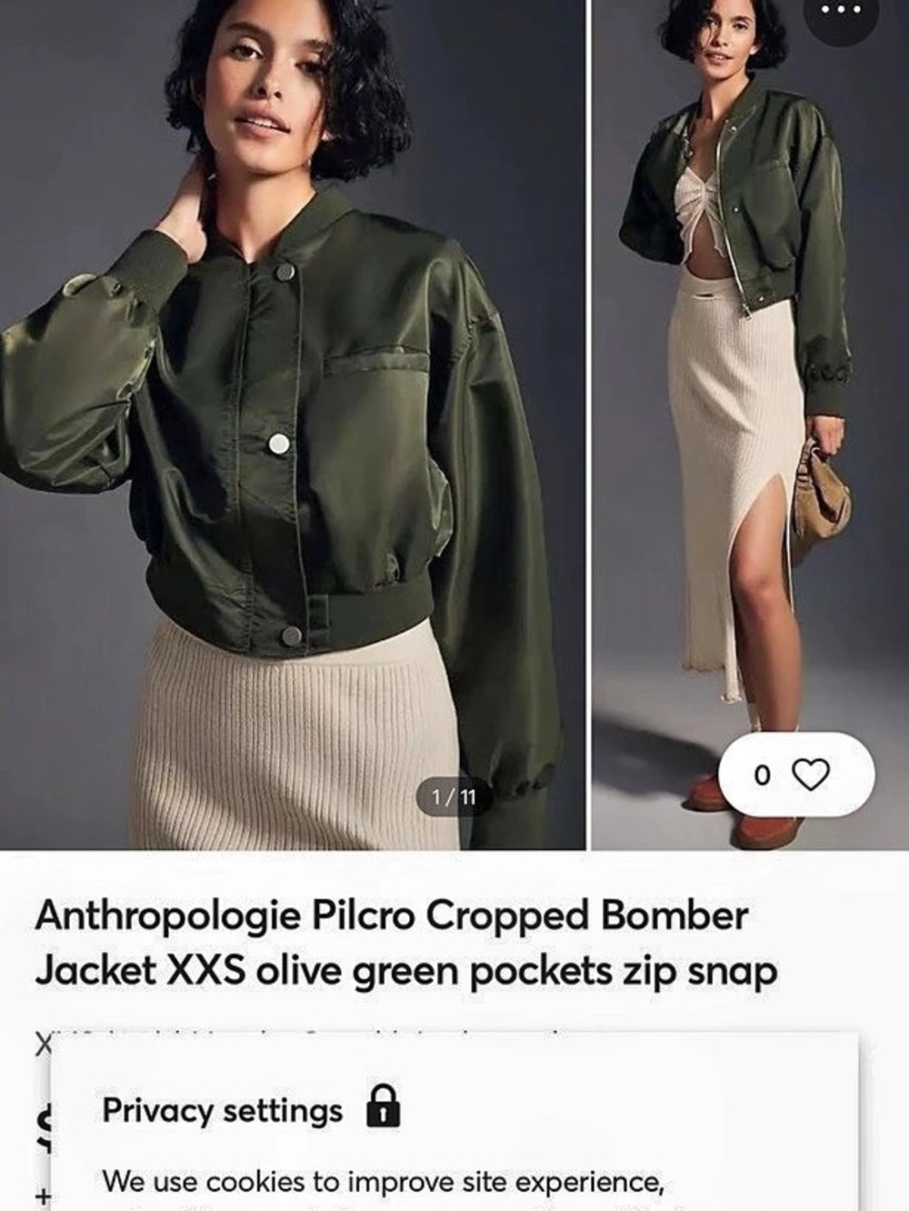 Anthropologie Pilcro Canvas Cropped Bomber Jacket Green L